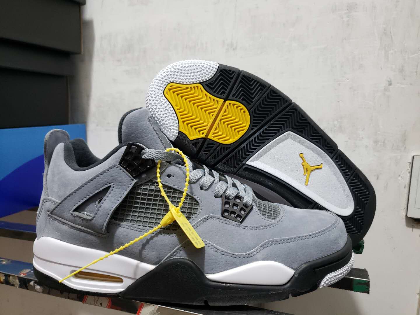 2019 Air Jordan 4 Retro Wolf Grey Black Yellow Shoes - Click Image to Close
